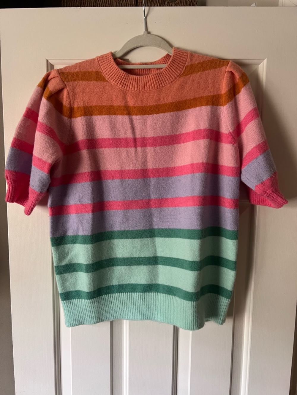 Multicolor Striped Scoop-Neck Sweater in Pink & Mint